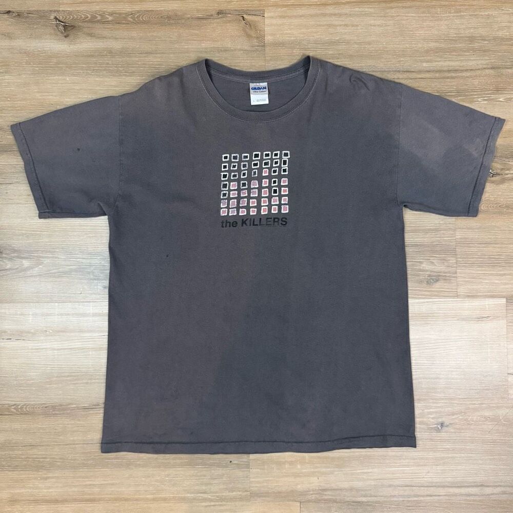 The Killers Large Band Tee Pixel Square Logo Gray Indie Punk Distressed Y2K Rare
